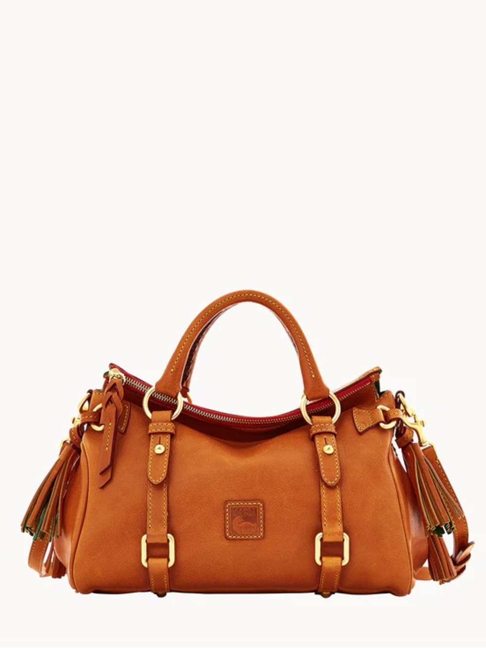 Dooney & Bourke Mini Florentine Leather Satchel with Gold Hardware and Tassels